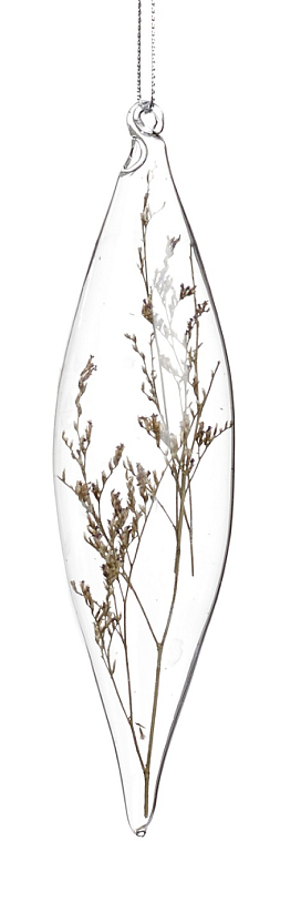 Сосулька стеклянная с сушеными растениями внутри 16 см