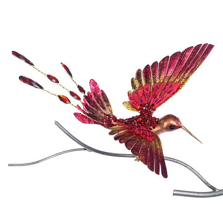 Ювелирная колибри на клипсе/бордово-золотая